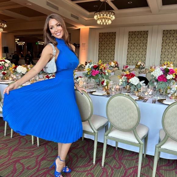 A.L.C. Luxury Renzo Satin Pleated Dress Blue cobalt - Picture 5 of 8